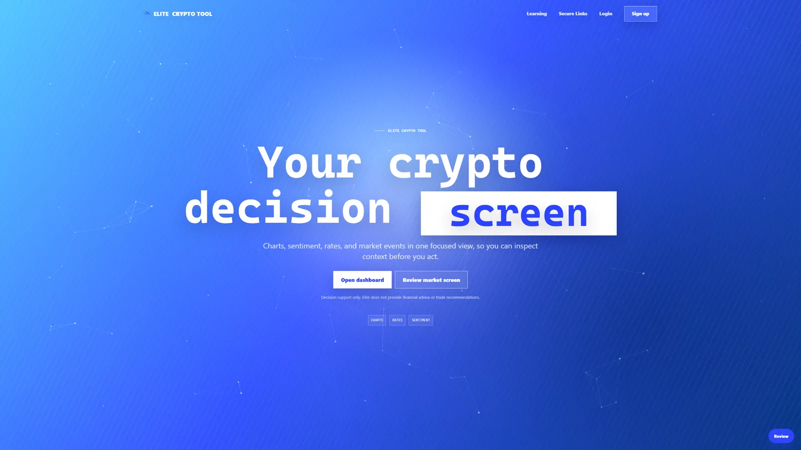 Redesigned Elite Crypto Tool homepage with a dark market dashboard interface
